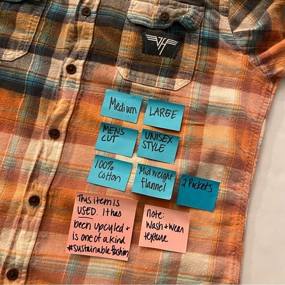 Van Halen Band Flannel Shirt Mens Large Unisex Upcycled Handmade Button Down - Picture 7 of 13